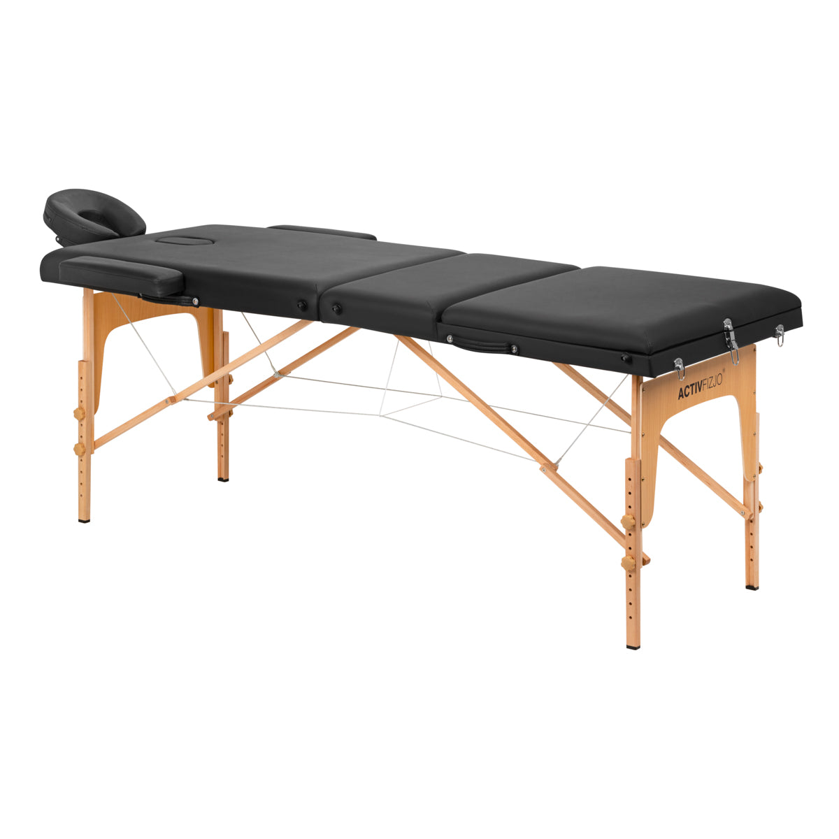 WOODEN FOLDING MASSAGE TABLE COMFORT ACTIVFIZJO LUX 3 SECTIONS 190X70 BLACK