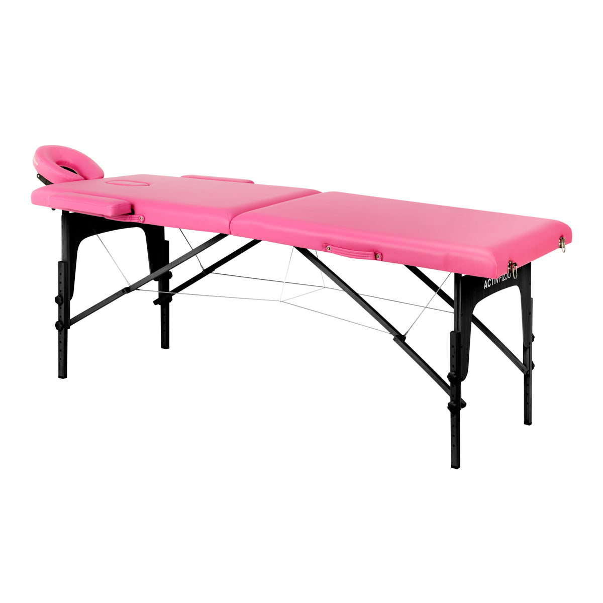 Camilla de masaje plegable de madera Comfort Activ Fizjo 2 segmentos madera negra rosa
